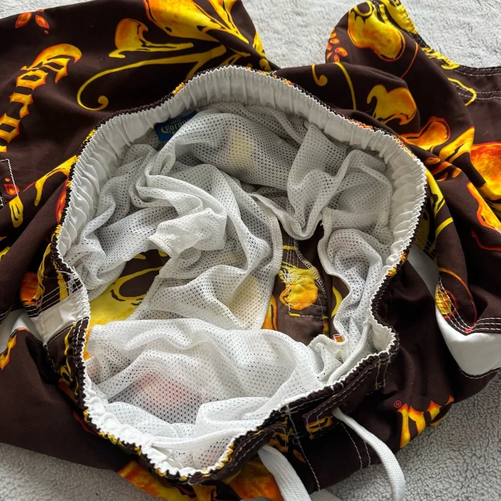 Corona Extra Hibiscus Floral Beer Board‎ Shorts Swim Trunks Brown Mens L